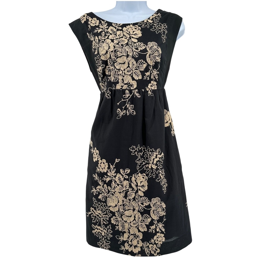 J.Crew Floral Embroidered Sleeveless Dress 00 Gray Tan Classic Preppy Cotton